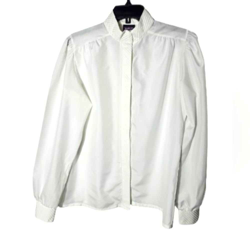 New Fashion Vintage Unique White Long Sleeve Polyester Blouse Women's Size 12